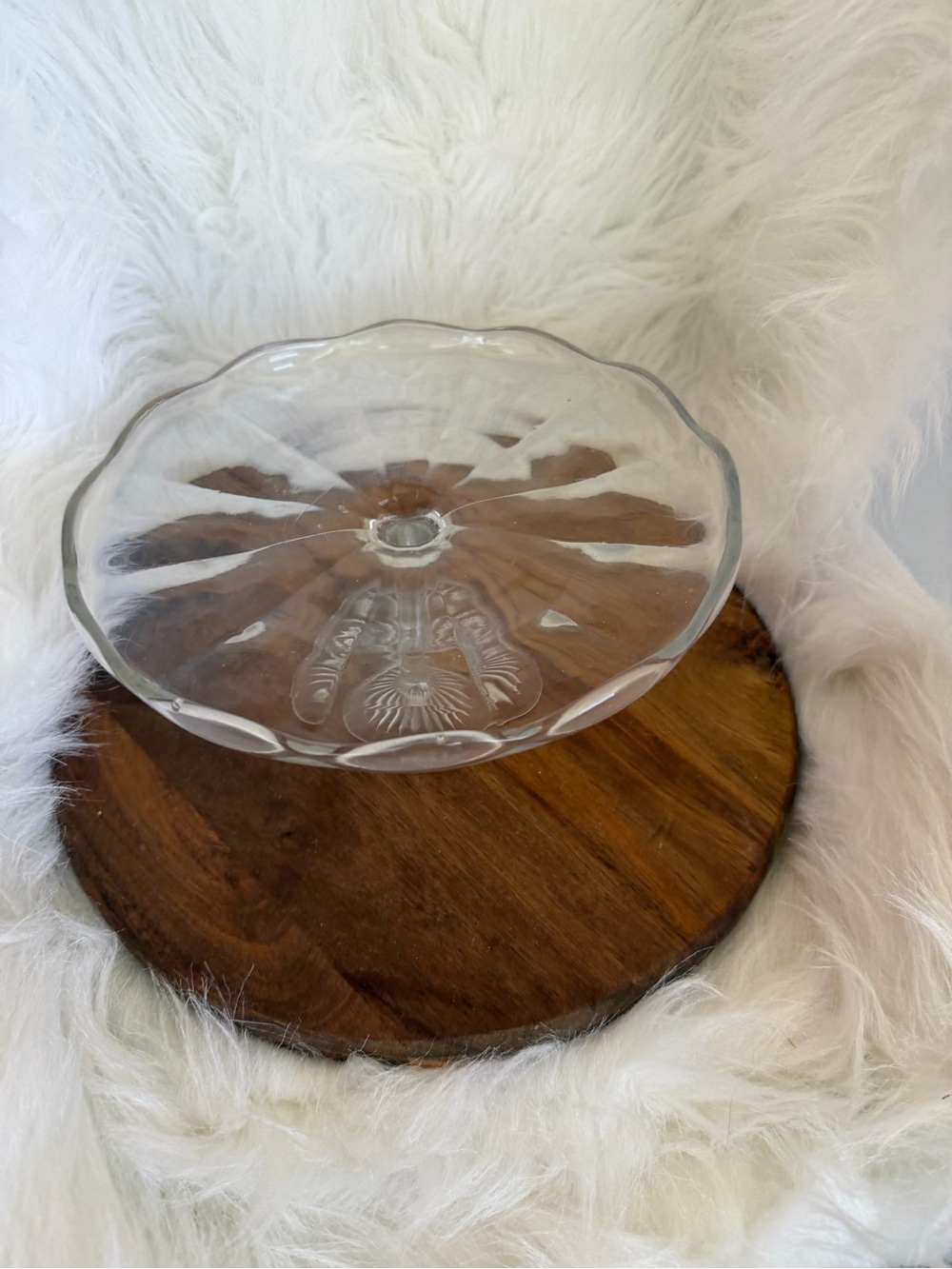 Clear Glass Pedestal Dessert Stand - Scalloped Edge